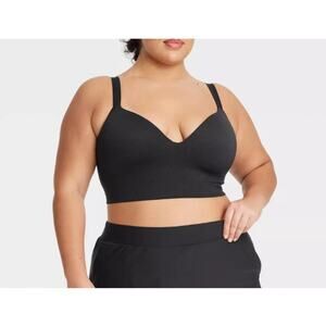 All In Motion Women's Black Seamless Medium Support Longline Sports Bra Size S